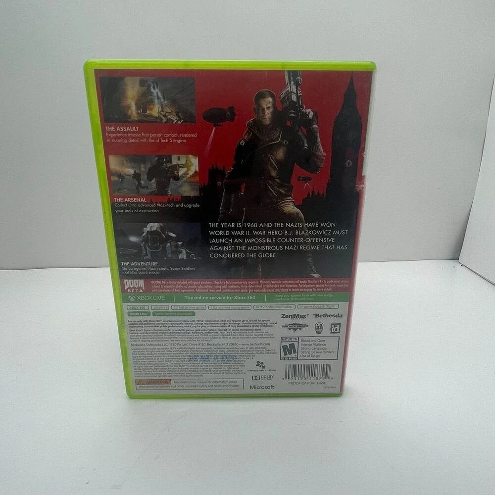 Wolfenstein: The New Order 360 (Xbox 360, 2014) Complete W/ Manual